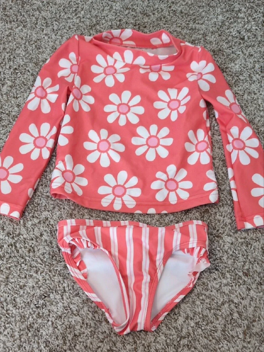 Carter's Coral Floral & Stripe Kids Rashguard Swim Set
